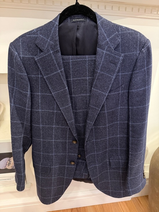 Suitsupply Other - Suitsupply Navy Windowpane wool linen like new suit 38R